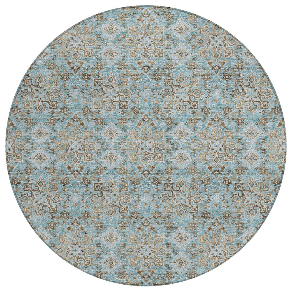 Machine Washable Indoor/Outdoor Chantille ACN2783 Teal 8' x 8' Round Rug. Picture 1