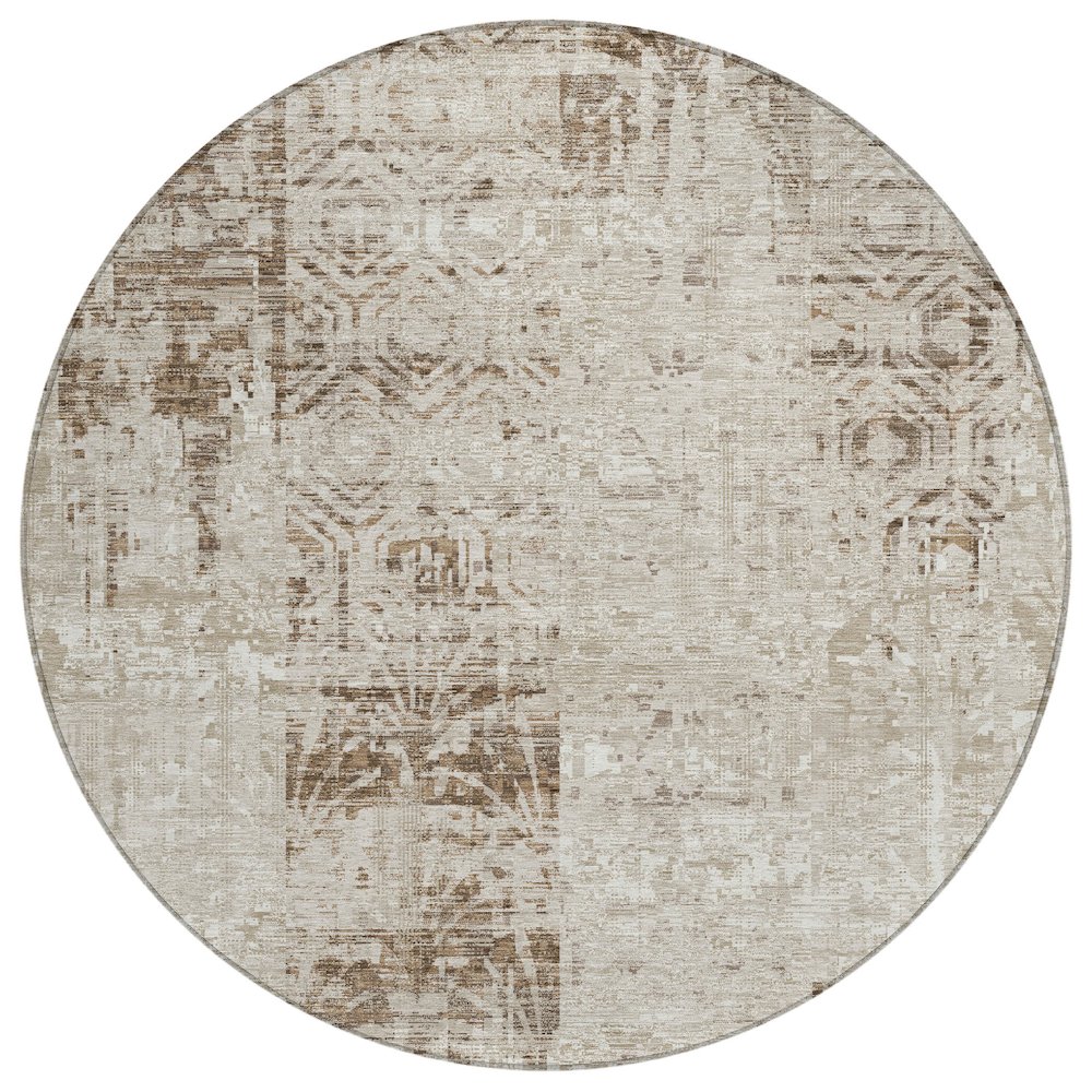 Machine Washable Indoor/Outdoor Chantille ACN2785 Brown 8' x 8' Round Rug. Picture 1