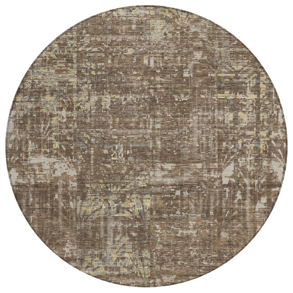 Machine Washable Indoor/Outdoor Chantille ACN2785 Brown 8' x 8' Round Rug. Picture 1