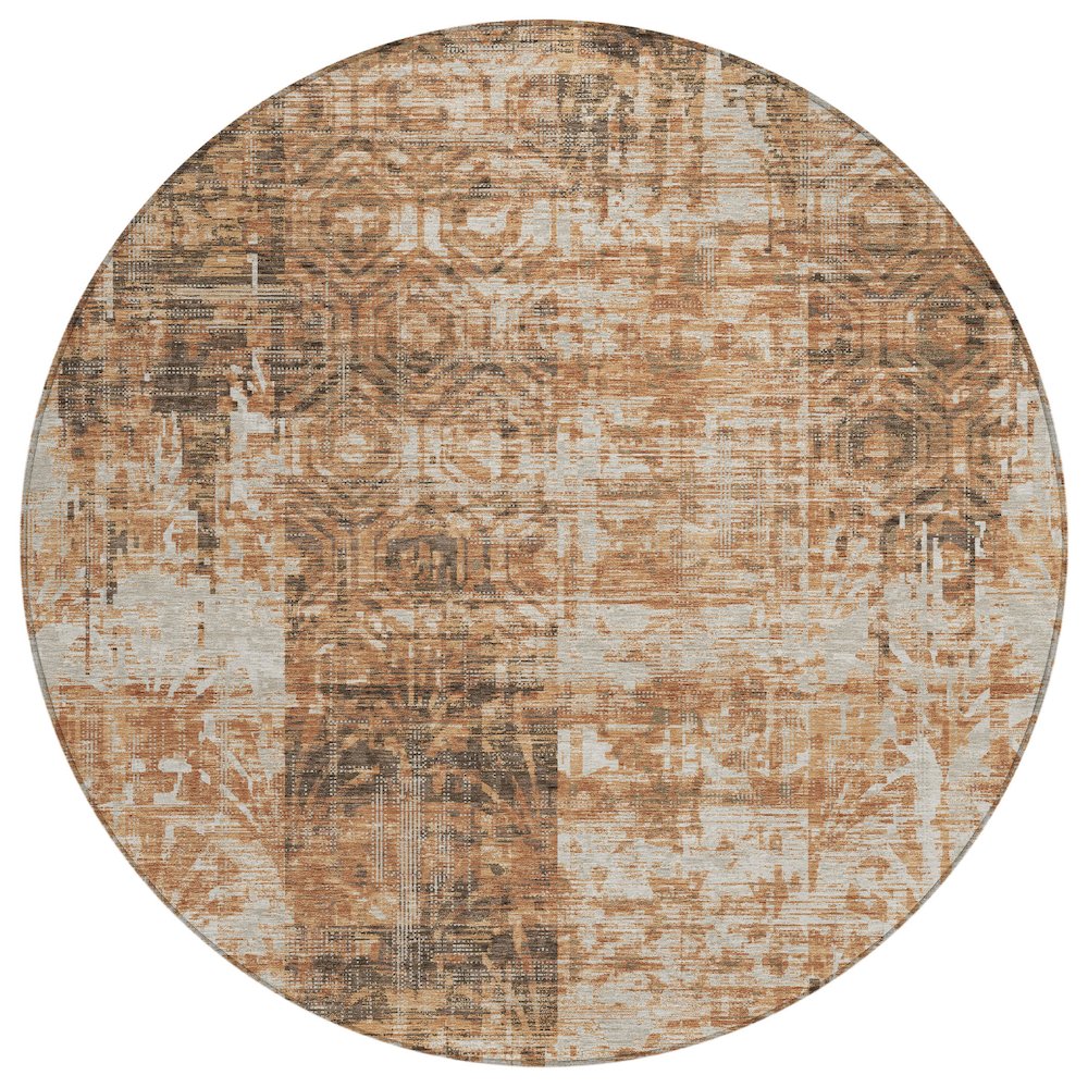Machine Washable Indoor/Outdoor Chantille ACN2785 Orange 8' x 8' Round Rug. Picture 1