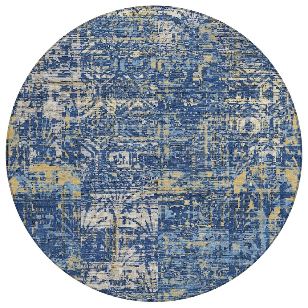 Machine Washable Indoor/Outdoor Chantille ACN2785 Blue 8' x 8' Round Rug. Picture 1