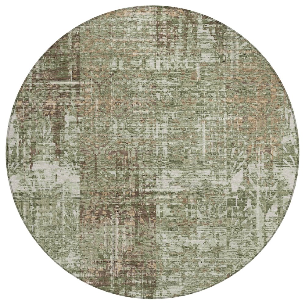 Machine Washable Indoor/Outdoor Chantille ACN2785 Green 8' x 8' Round Rug. Picture 1
