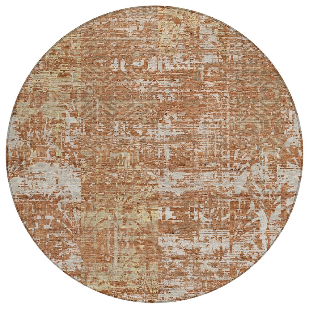 Machine Washable Indoor/Outdoor Chantille ACN2785 Orange 8' x 8' Round Rug. Picture 1