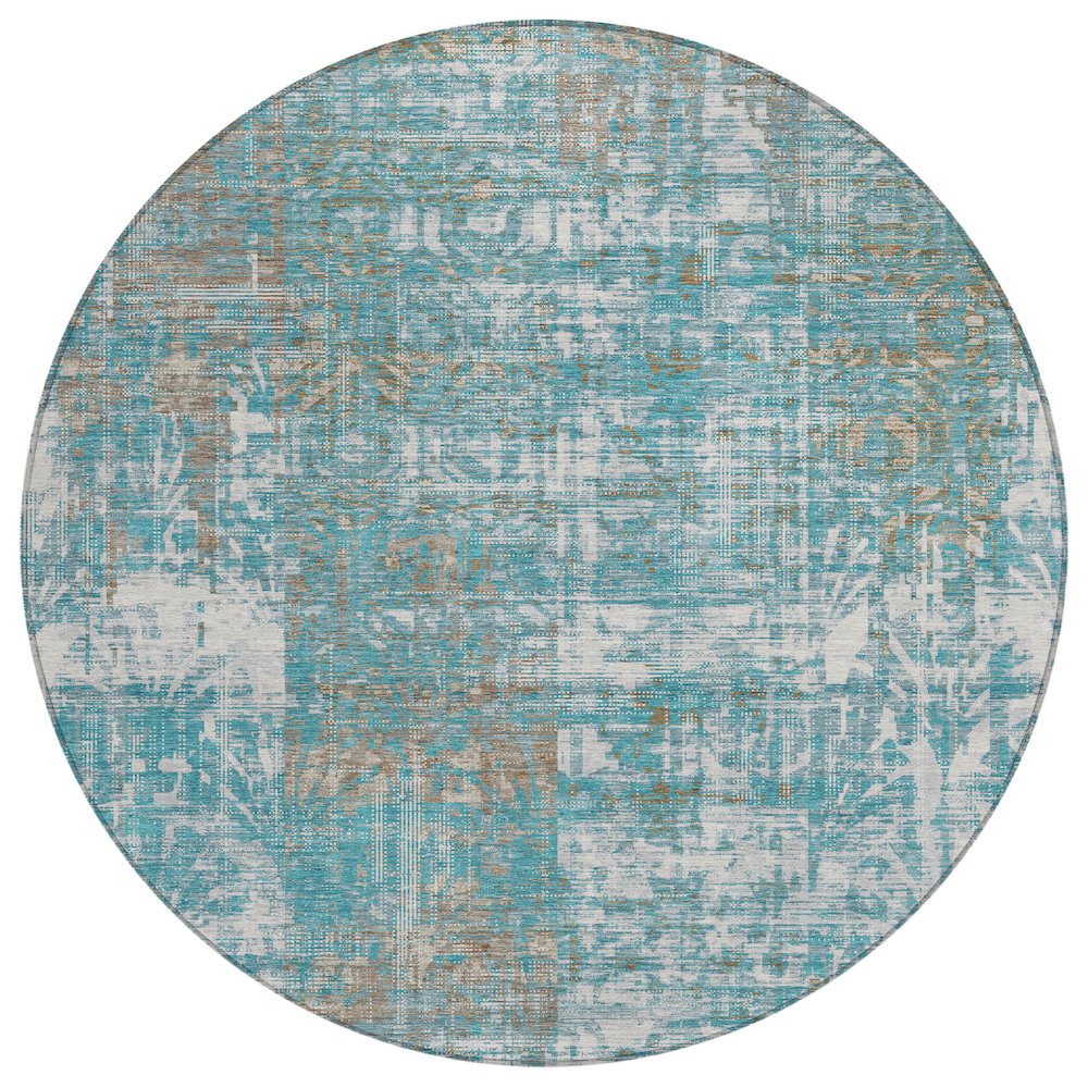 Machine Washable Indoor/Outdoor Chantille ACN2785 Teal 8' x 8' Round Rug. Picture 1