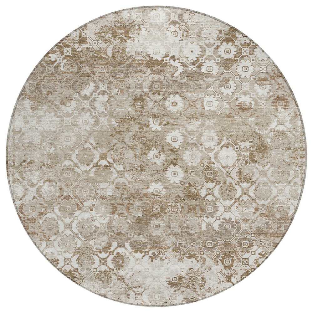 Machine Washable Indoor/Outdoor Chantille ACN2786 Brown 8' x 8' Round Rug. Picture 1