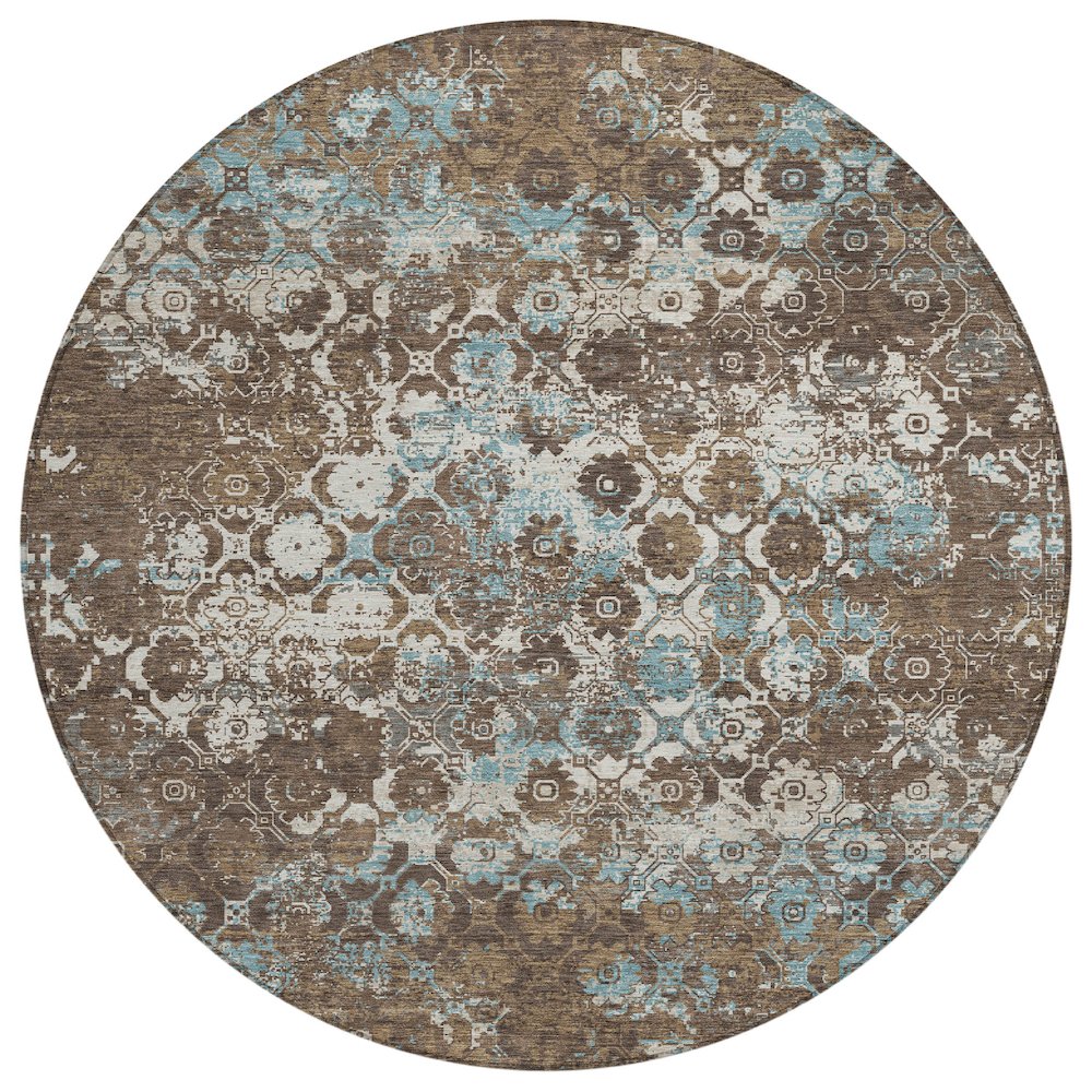 Machine Washable Indoor/Outdoor Chantille ACN2786 Brown 8' x 8' Round Rug. Picture 1