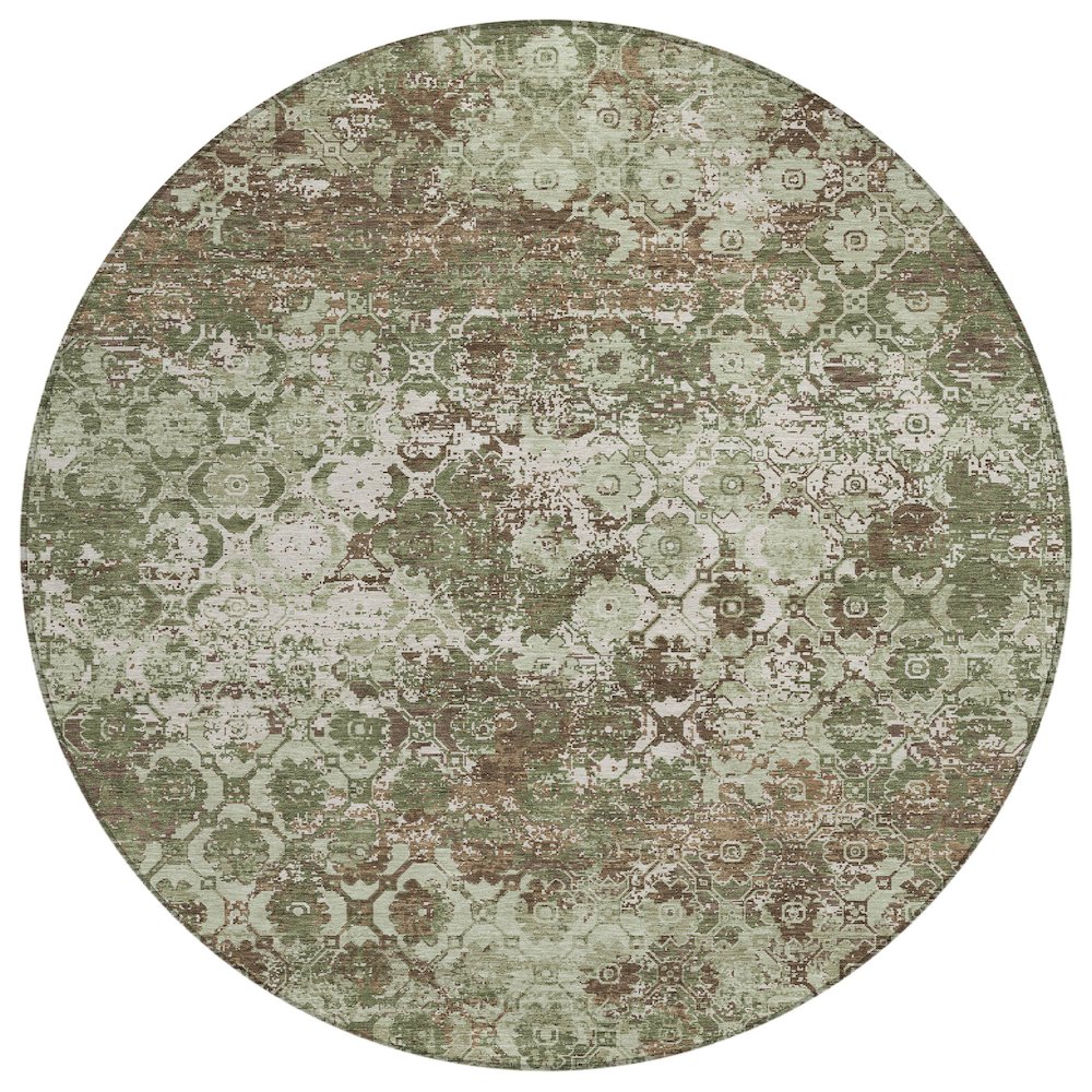 Machine Washable Indoor/Outdoor Chantille ACN2786 Green 8' x 8' Round Rug. Picture 1