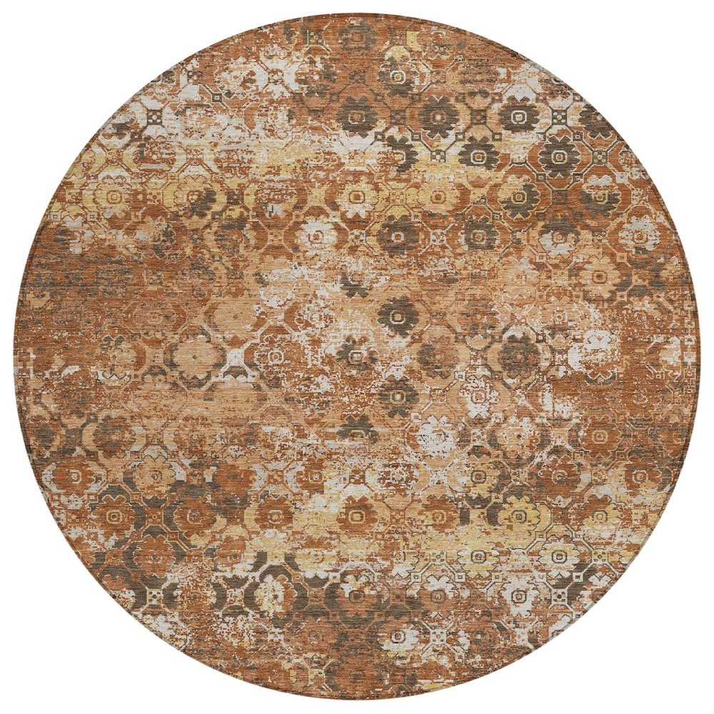 Machine Washable Indoor/Outdoor Chantille ACN2786 Orange 8' x 8' Round Rug. Picture 1