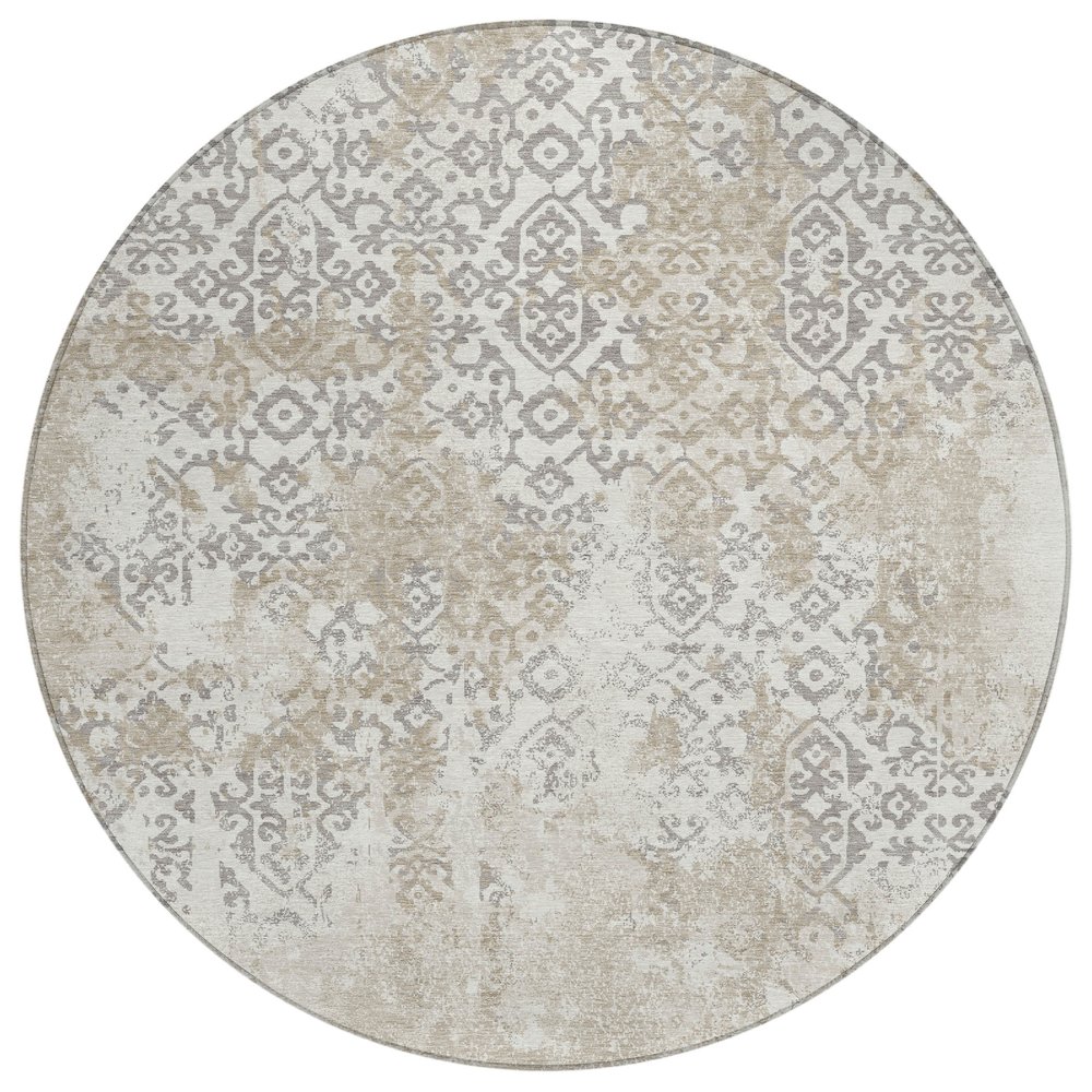 Machine Washable Indoor/Outdoor Chantille ACN2788 Ivory 8' x 8' Round Rug. Picture 1