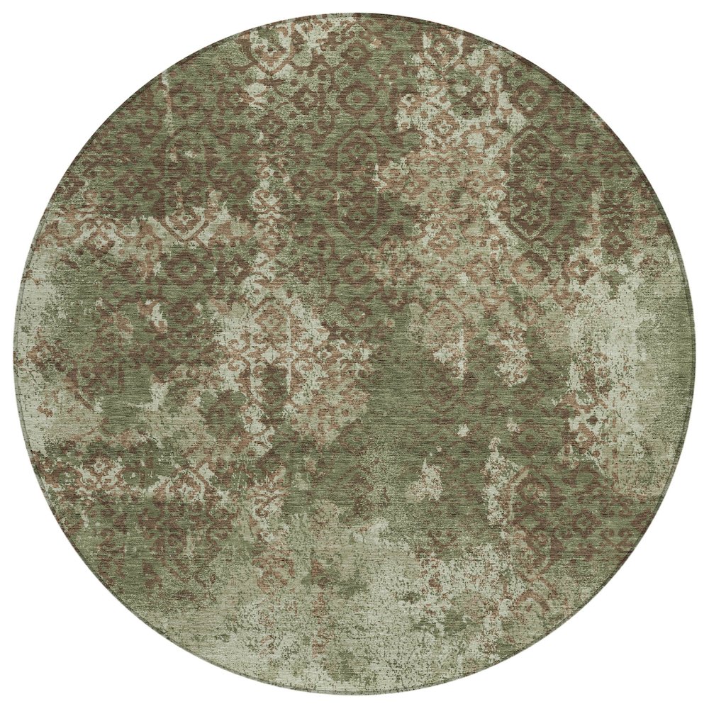 Machine Washable Indoor/Outdoor Chantille ACN2788 Green 8' x 8' Round Rug. Picture 1