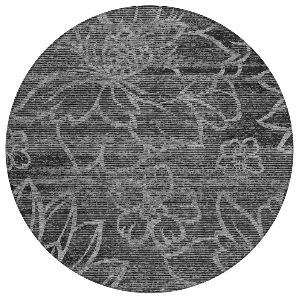 Machine Washable Indoor/Outdoor Chantille ACN2789 Black 8' x 8' Round Rug. Picture 1