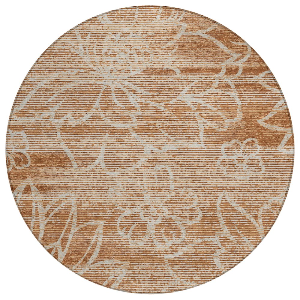 Machine Washable Indoor/Outdoor Chantille ACN2789 Orange 8' x 8' Round Rug. Picture 1