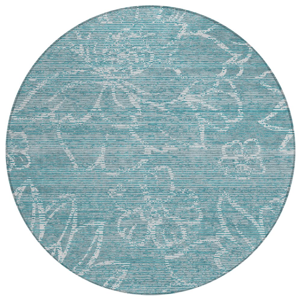 Machine Washable Indoor/Outdoor Chantille ACN2789 Teal 8' x 8' Round Rug. Picture 1