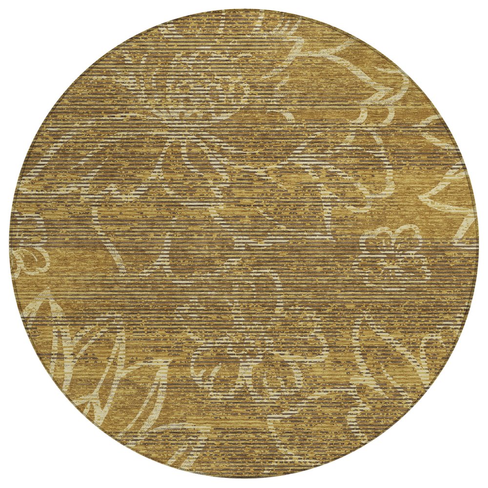 Machine Washable Indoor/Outdoor Chantille ACN2789 Gold 8' x 8' Round Rug. Picture 1