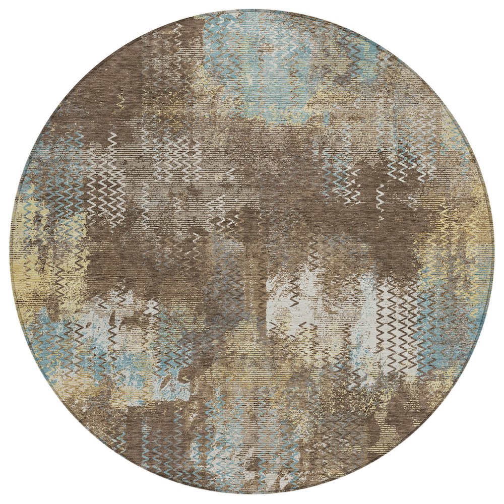 Machine Washable Indoor/Outdoor Chantille ACN2790 Brown 8' x 8' Round Rug. Picture 1