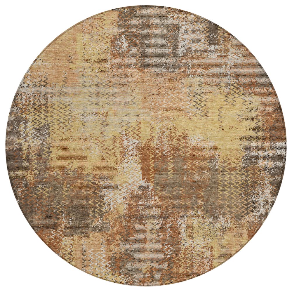 Machine Washable Indoor/Outdoor Chantille ACN2790 Orange 8' x 8' Round Rug. Picture 1