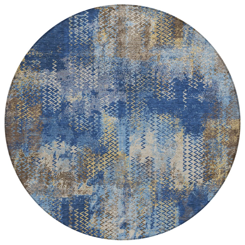 Machine Washable Indoor/Outdoor Chantille ACN2790 Blue 8' x 8' Round Rug. Picture 1
