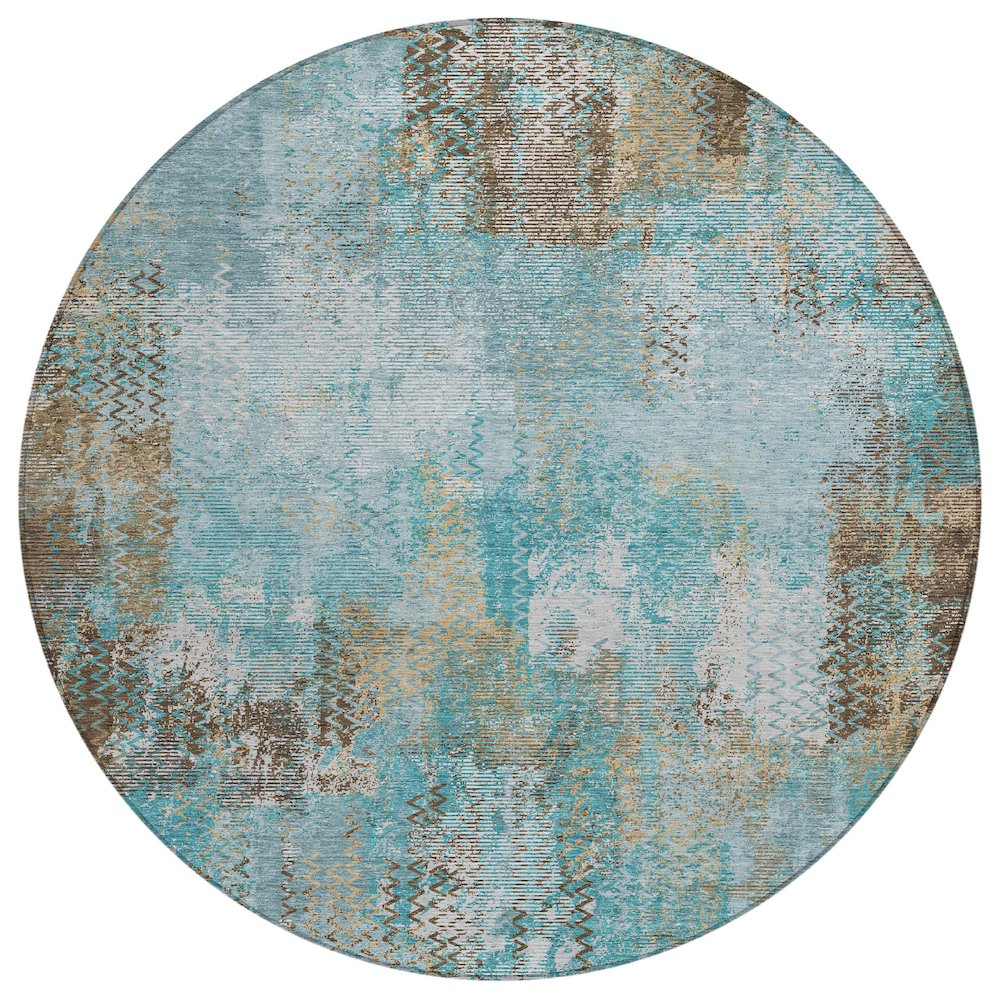 Machine Washable Indoor/Outdoor Chantille ACN2790 Teal 8' x 8' Round Rug. Picture 1