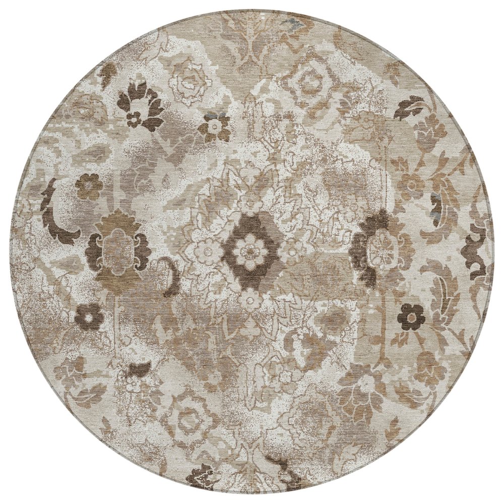 Machine Washable Indoor/Outdoor Chantille ACN2791 Brown 8' x 8' Round Rug. Picture 1