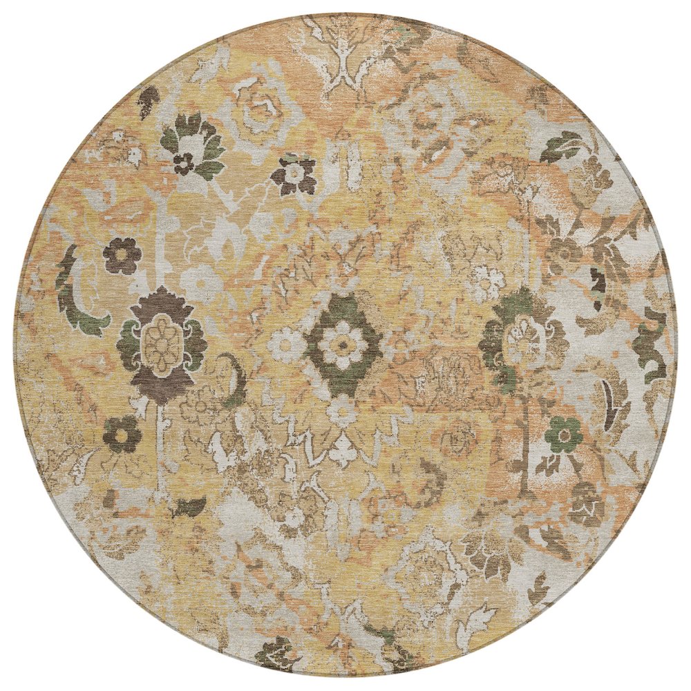 Machine Washable Indoor/Outdoor Chantille ACN2791 Orange 8' x 8' Round Rug. Picture 1