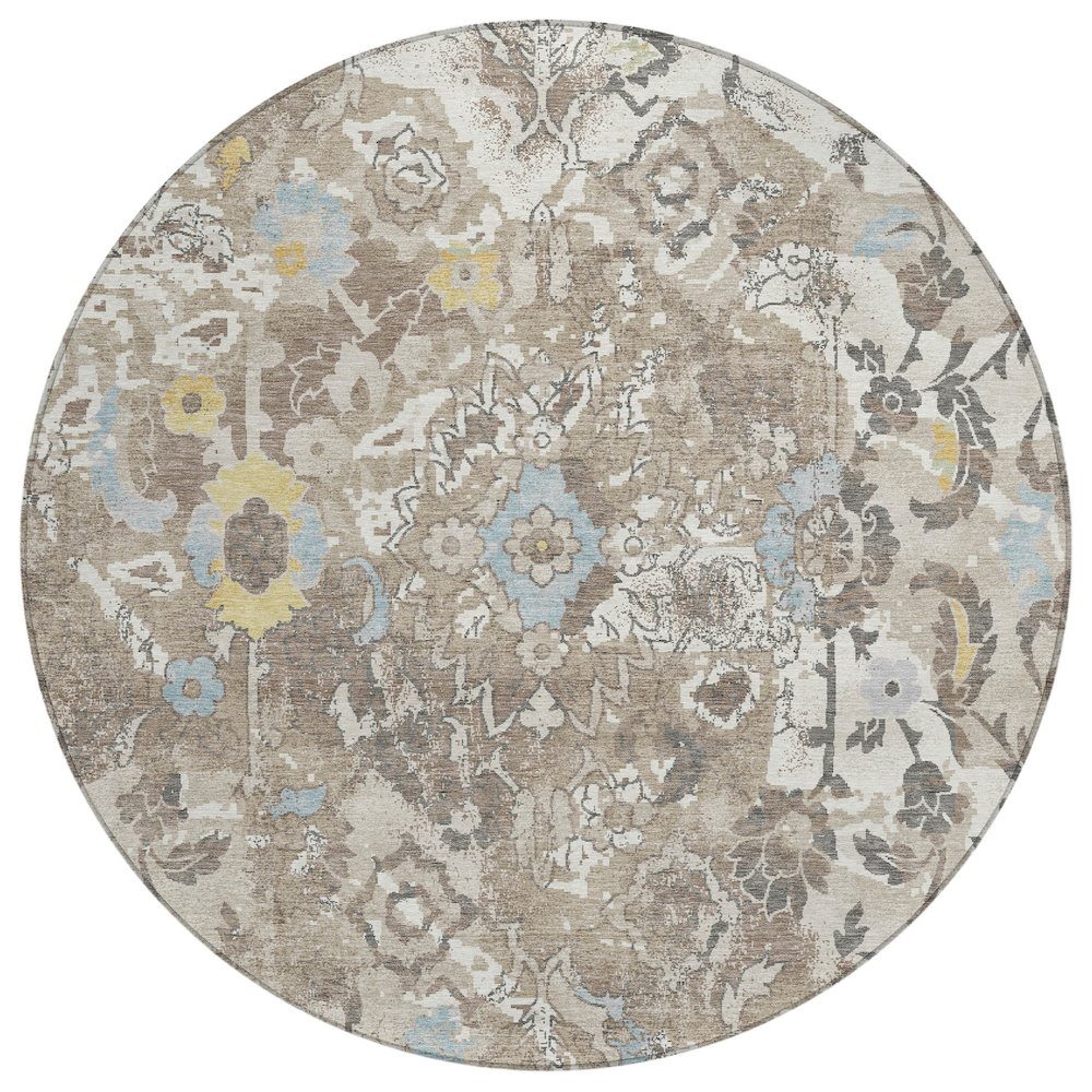 Machine Washable Indoor/Outdoor Chantille ACN2791 Ivory 8' x 8' Round Rug. Picture 1