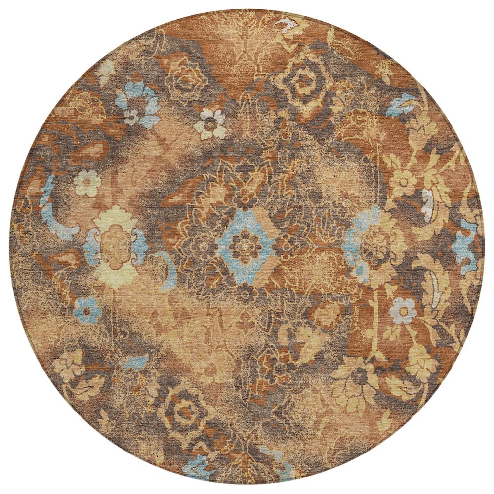 Machine Washable Indoor/Outdoor Chantille ACN2791 Orange 8' x 8' Round Rug. Picture 1