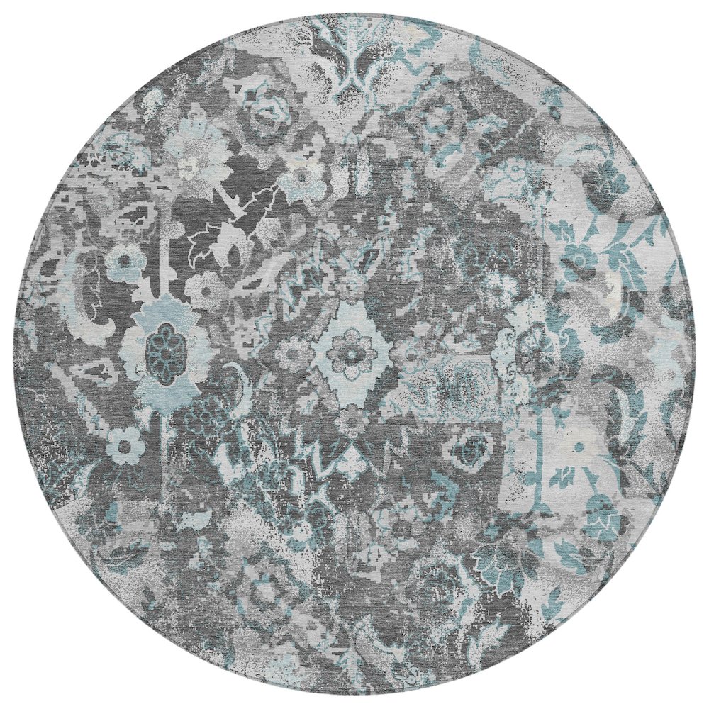 Machine Washable Indoor/Outdoor Chantille ACN2791 Gray 8' x 8' Round Rug. Picture 1