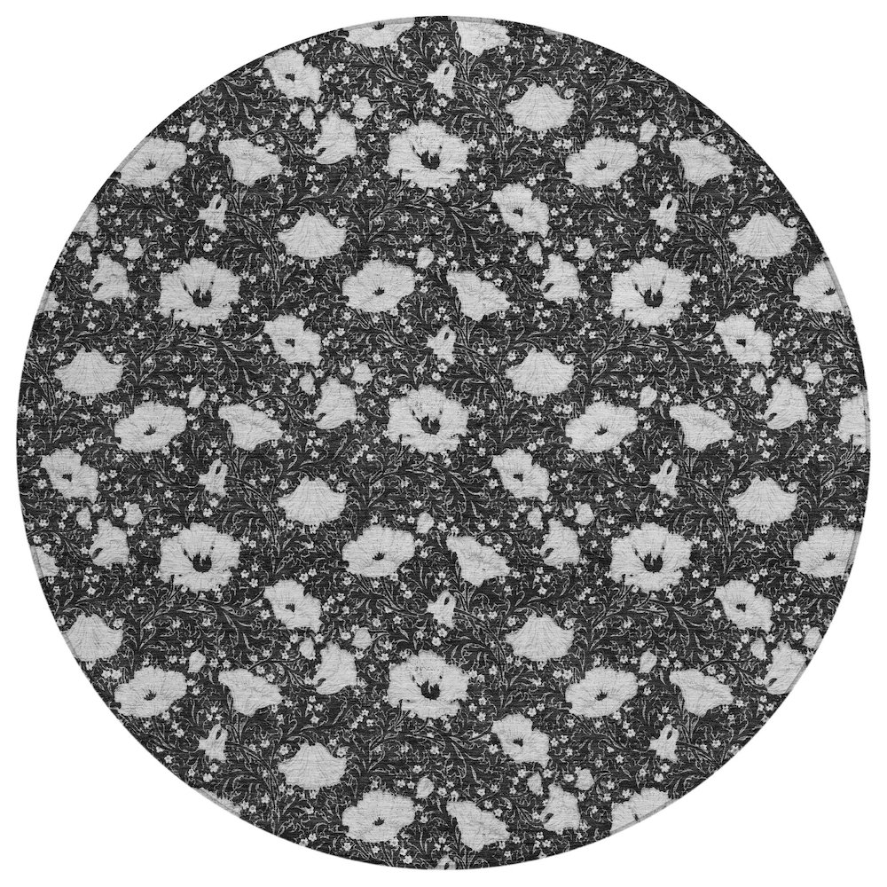 Machine Washable Indoor/Outdoor Chantille ACN2792 Black 8' x 8' Round Rug. Picture 1