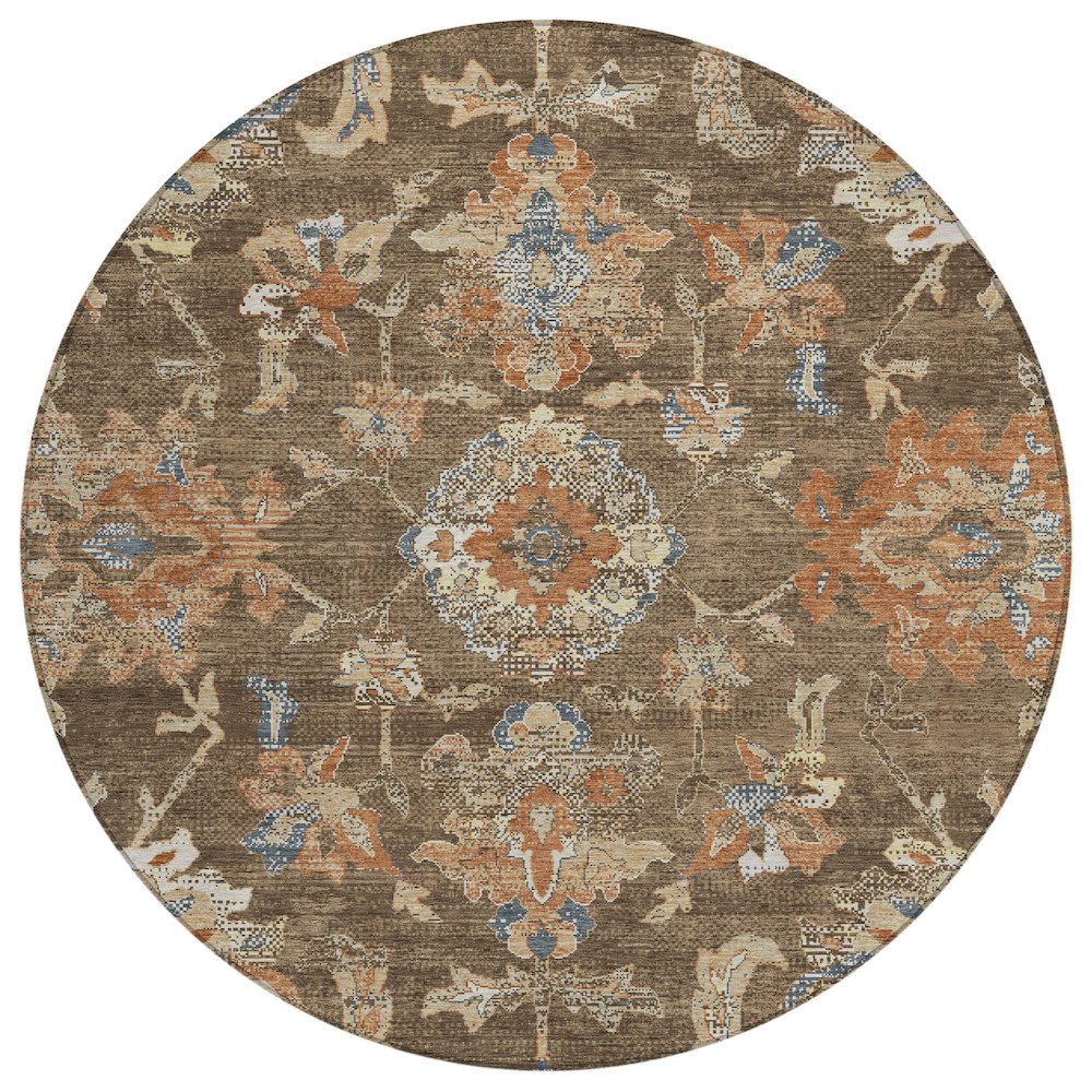 Machine Washable Indoor/Outdoor Chantille ACN2793 Brown 8' x 8' Round Rug. Picture 1