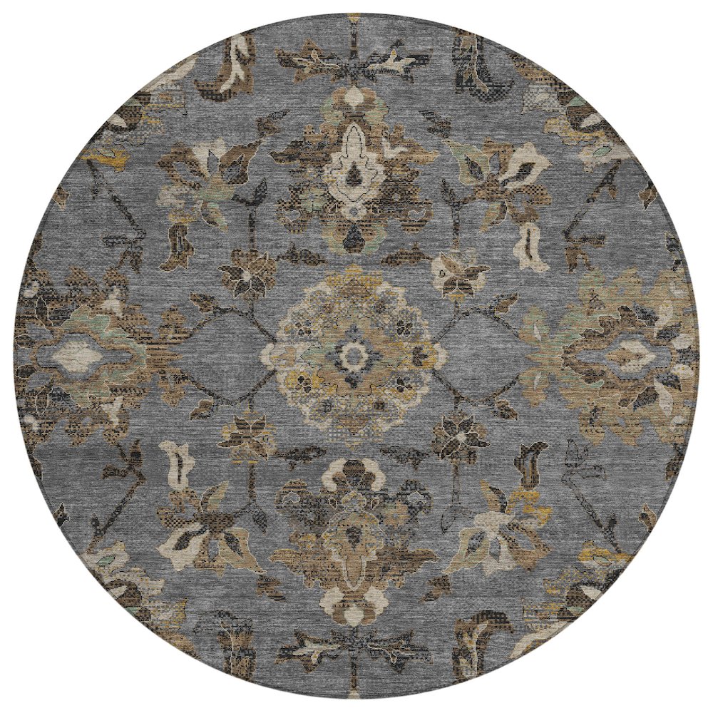 Machine Washable Indoor/Outdoor Chantille ACN2793 Gray 8' x 8' Round Rug. Picture 1