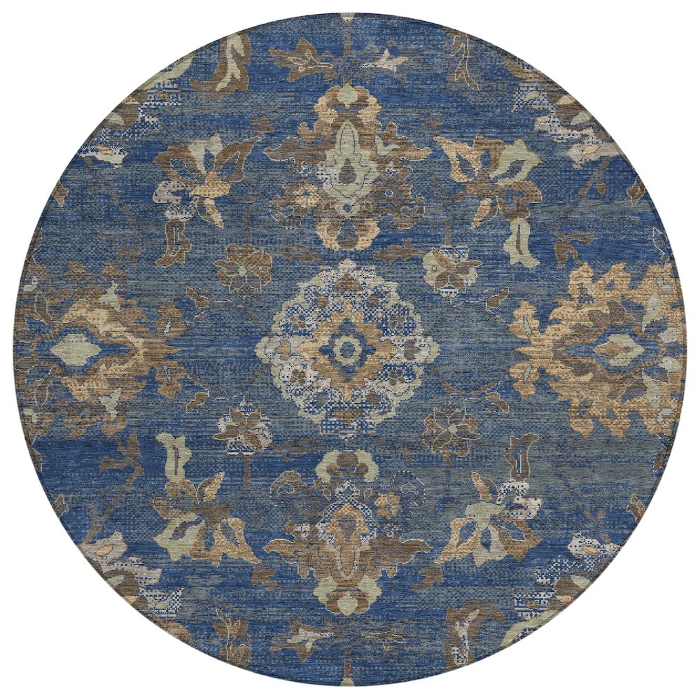 Machine Washable Indoor/Outdoor Chantille ACN2793 Blue 8' x 8' Round Rug. Picture 1
