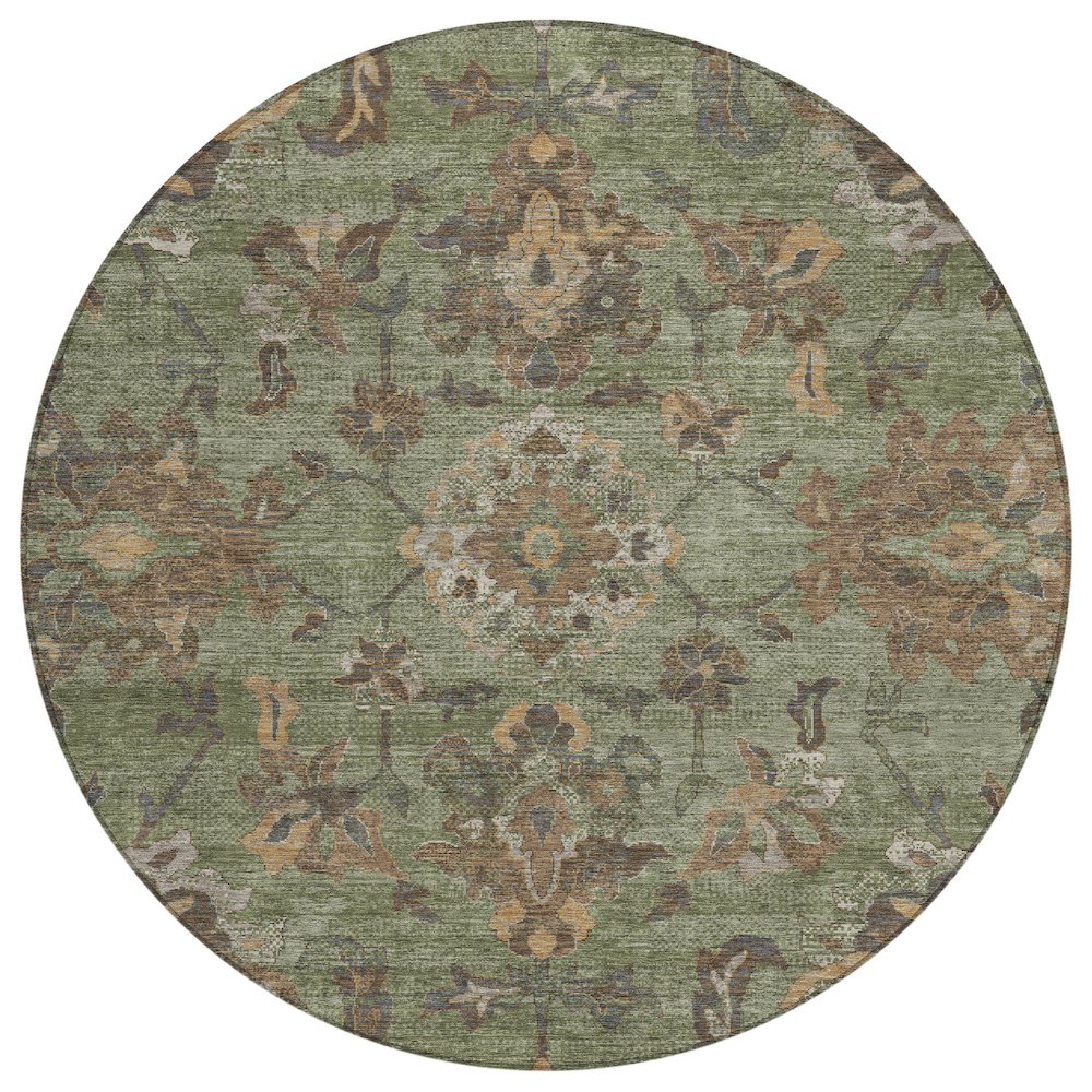 Machine Washable Indoor/Outdoor Chantille ACN2793 Green 8' x 8' Round Rug. Picture 1