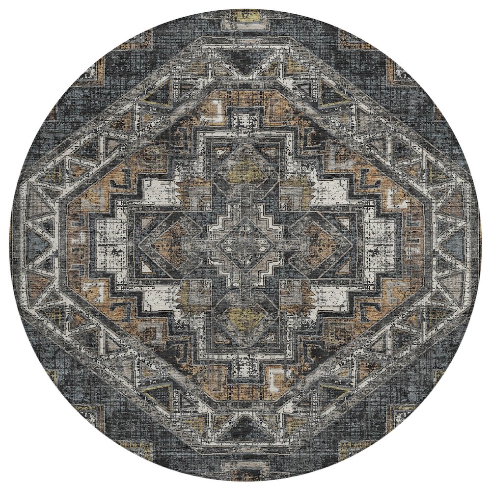 Machine Washable Indoor/Outdoor Chantille ACN2794 Black 8' x 8' Round Rug. Picture 1