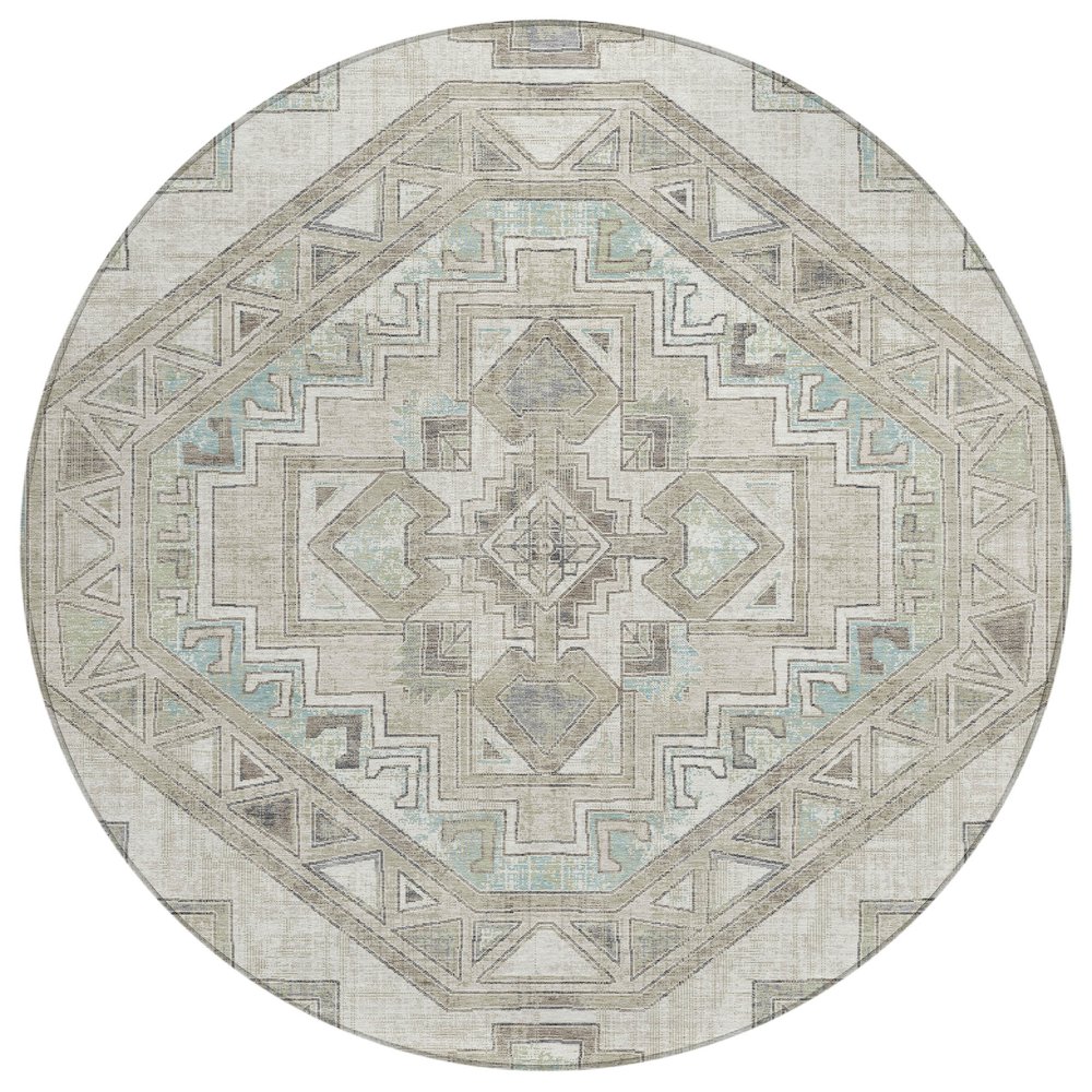 Machine Washable Indoor/Outdoor Chantille ACN2794 Ivory 8' x 8' Round Rug. Picture 1