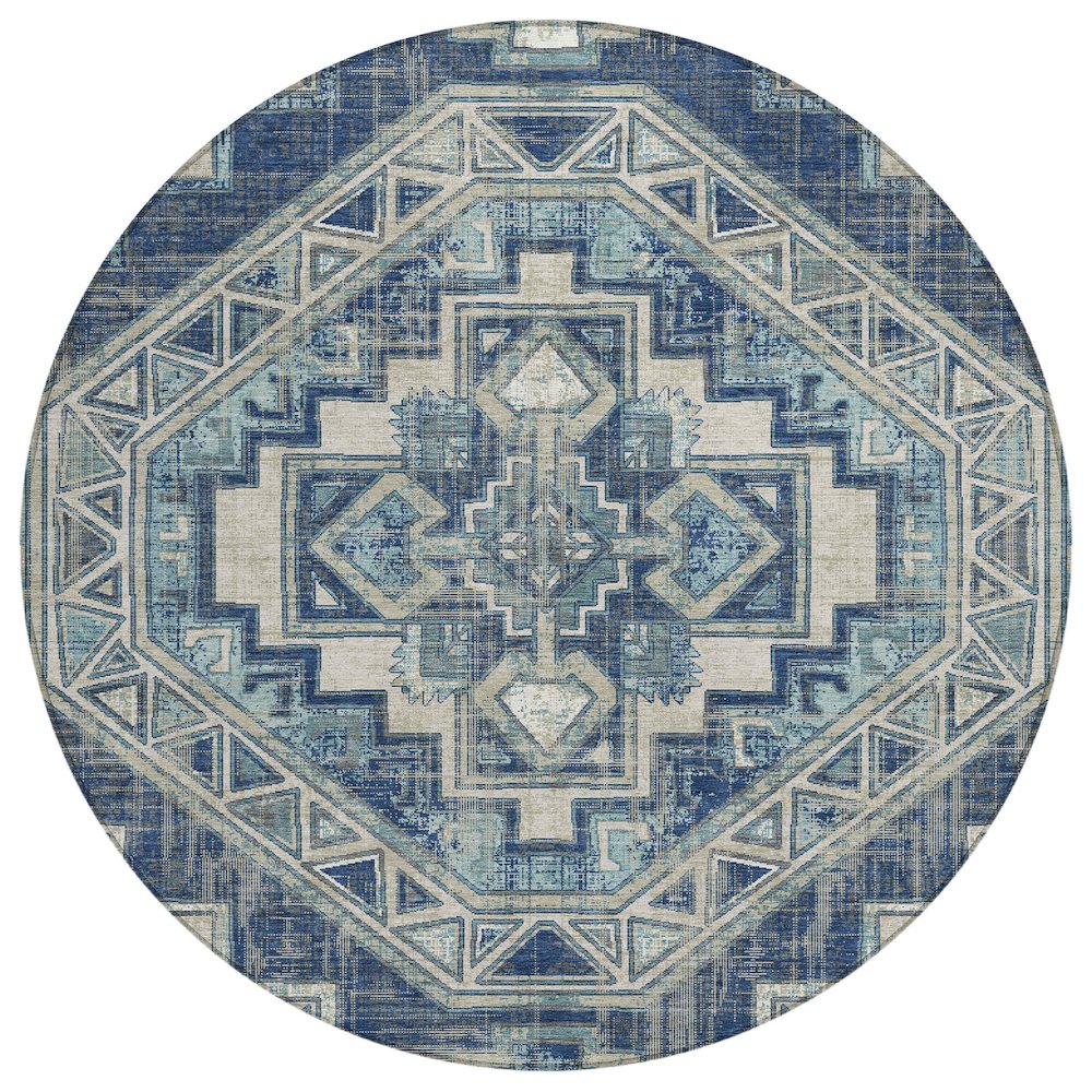 Machine Washable Indoor/Outdoor Chantille ACN2794 Blue 8' x 8' Round Rug. Picture 1
