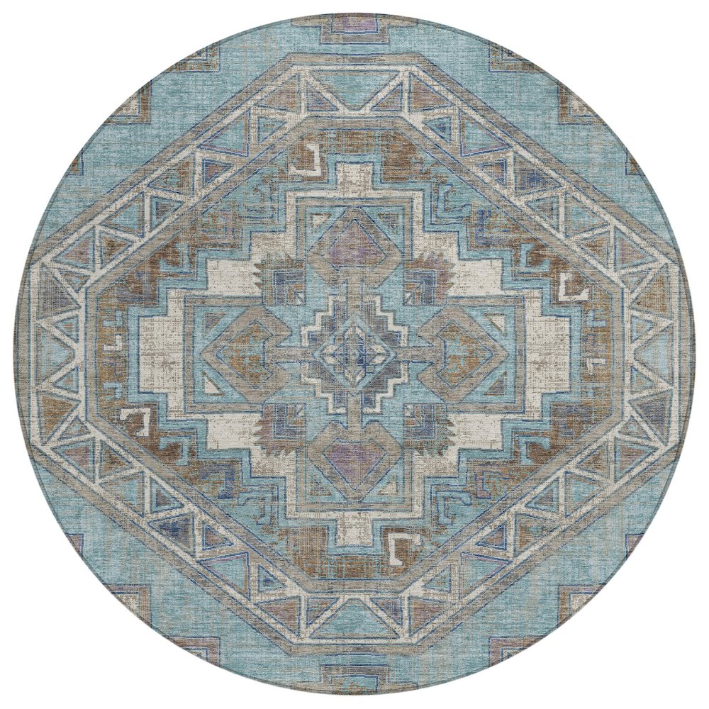 Machine Washable Indoor/Outdoor Chantille ACN2794 Teal 8' x 8' Round Rug. Picture 1