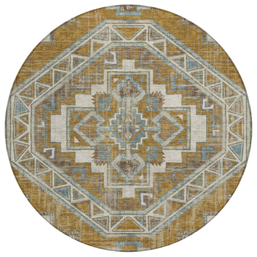 Machine Washable Indoor/Outdoor Chantille ACN2794 Gold 8' x 8' Round Rug. Picture 1