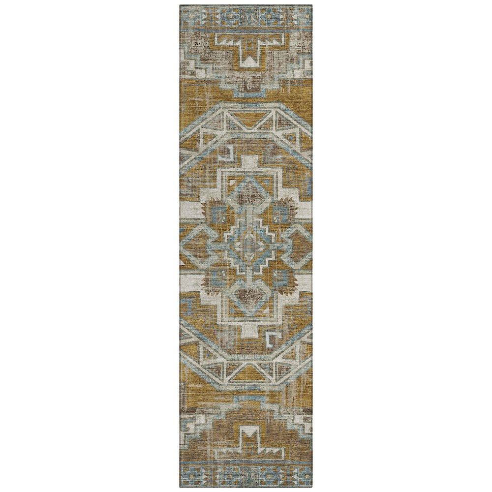 Machine Washable Indoor/Outdoor Chantille ACN2794 Gold 2'3" x 7'6" Runner Rug. Picture 1