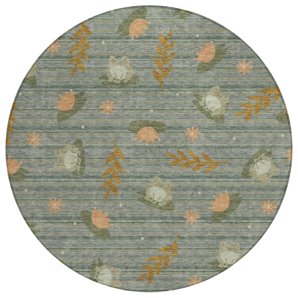 Machine Washable Indoor/Outdoor Chantille ACN2795 Green 8' x 8' Round Rug. Picture 1