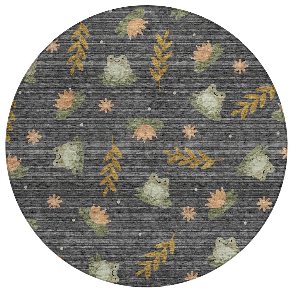 Machine Washable Indoor/Outdoor Chantille ACN2795 Black 8' x 8' Round Rug. Picture 1