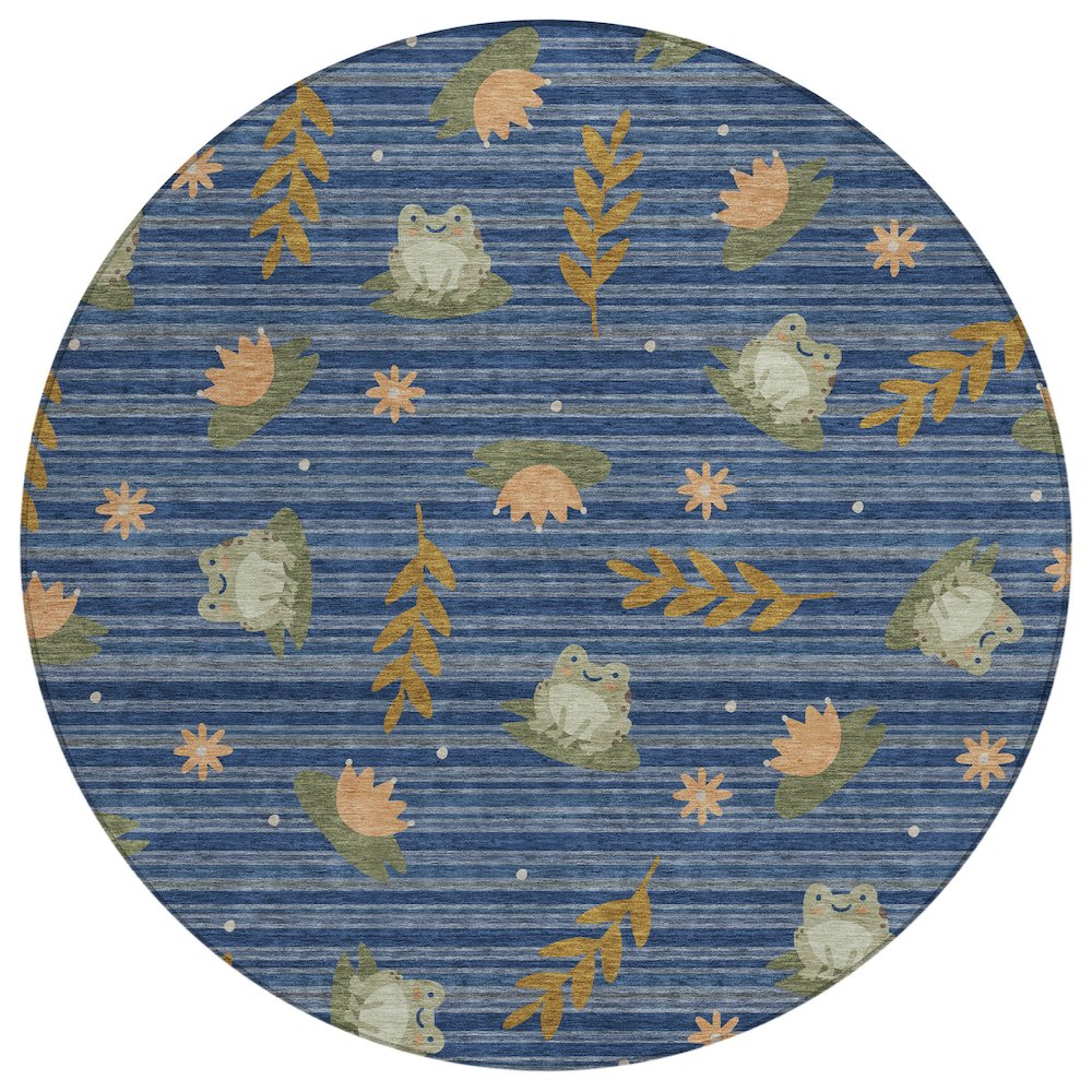Machine Washable Indoor/Outdoor Chantille ACN2795 Blue 8' x 8' Round Rug. Picture 1