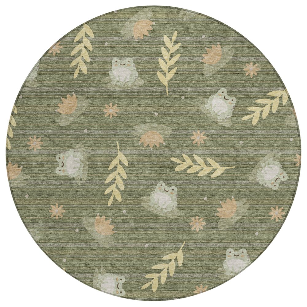 Machine Washable Indoor/Outdoor Chantille ACN2795 Green 8' x 8' Round Rug. Picture 1