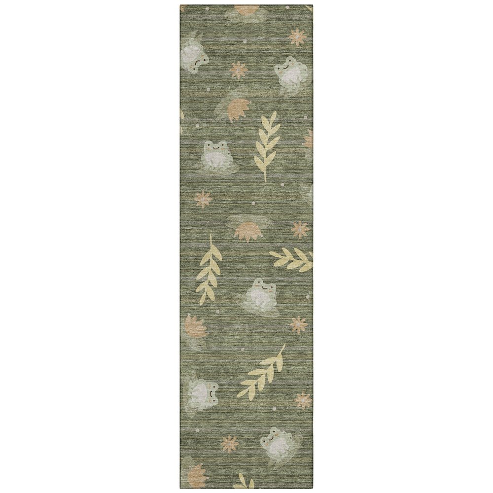 Machine Washable Indoor/Outdoor Chantille ACN2795 Green 2'3" x 7'6" Runner Rug. Picture 1