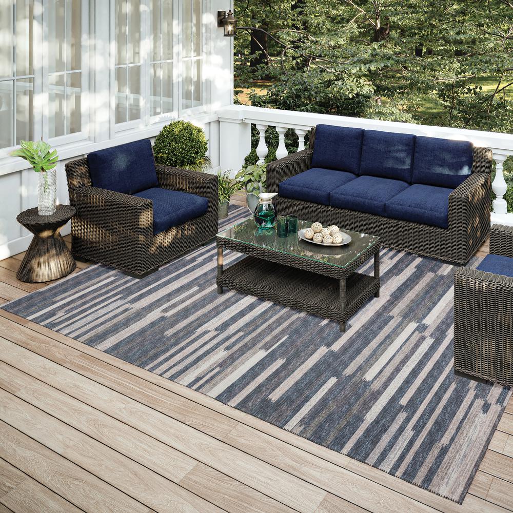 Yuma Gray Transitional Striped 10' x 14' Area Rug Gray AYU38. Picture 1