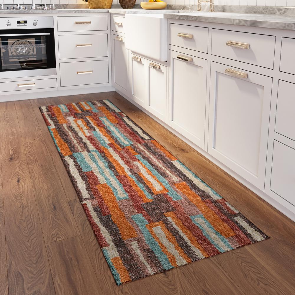 Bravado Paprika Contemporary Striped 2'3" x 7'6" Runner Rug Paprika ABV37. Picture 1