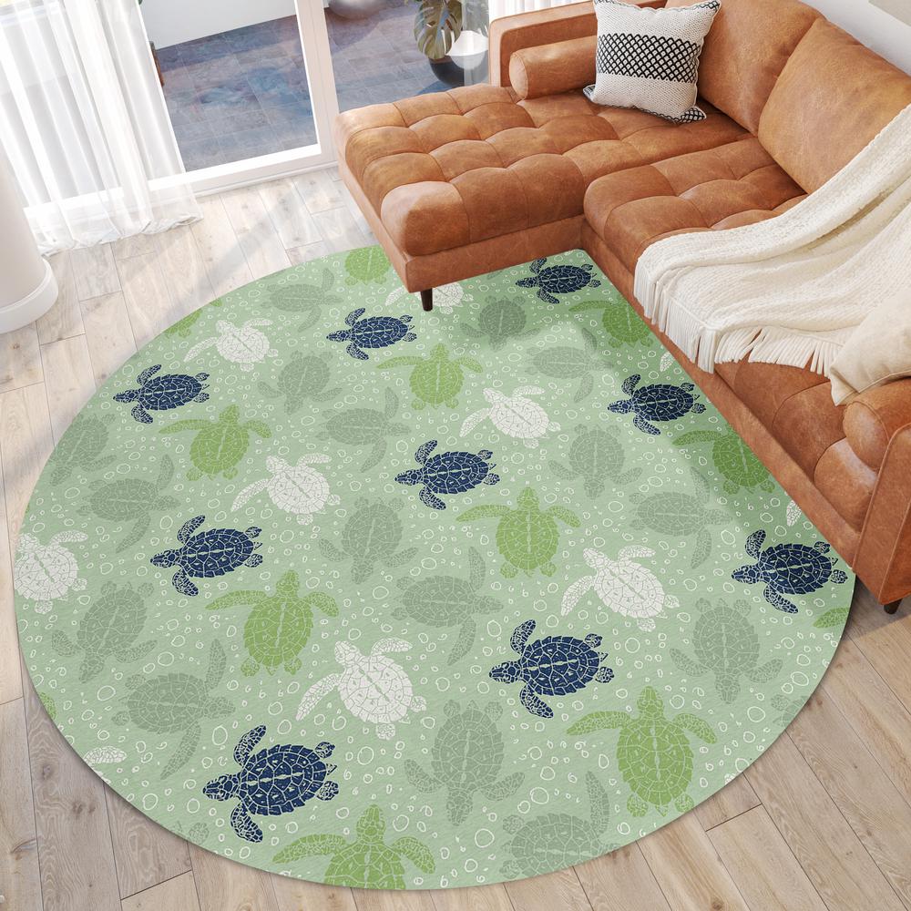 Indoor/Outdoor Surfside ASR43 Green Washable 8' x 8' Round Rug. Picture 2