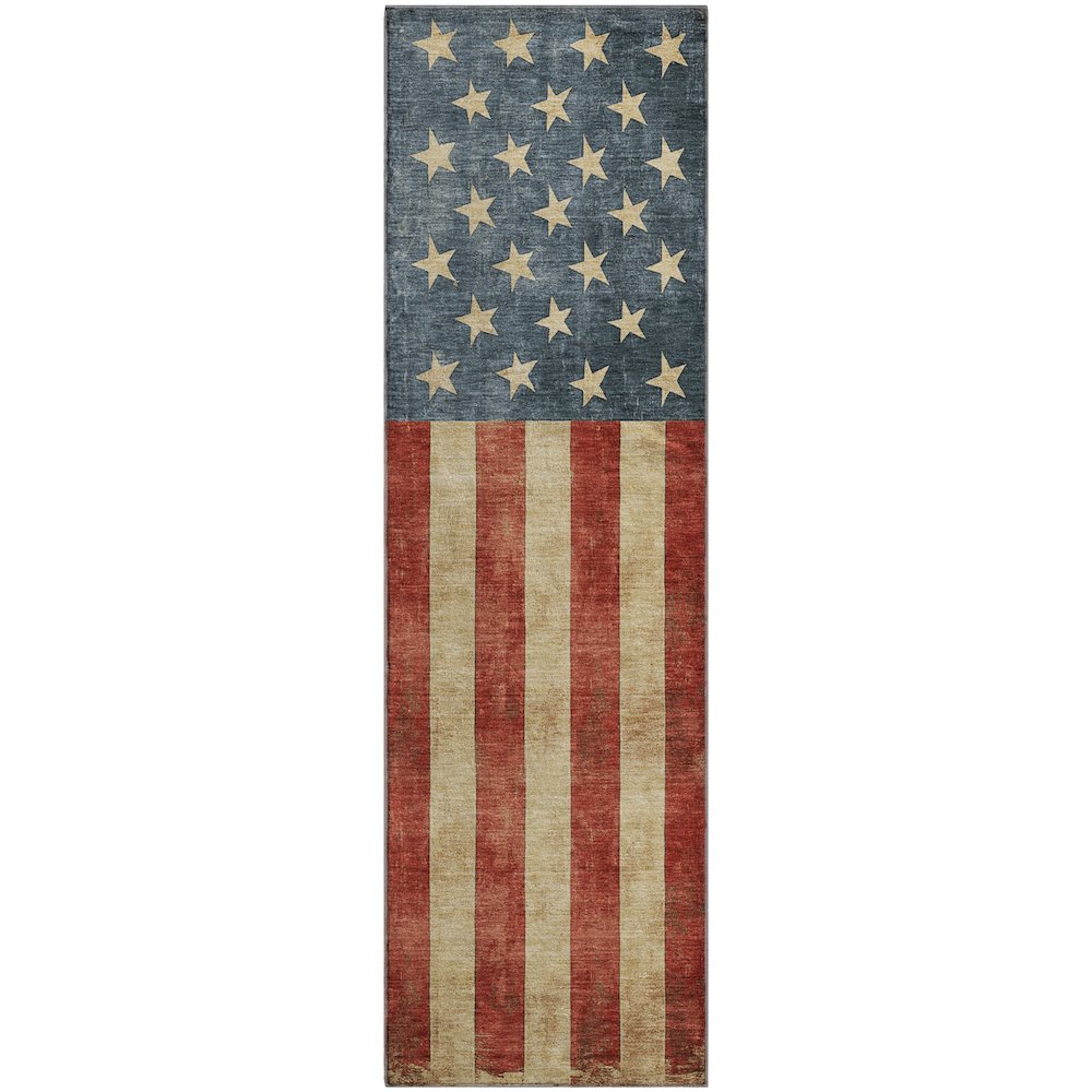 Machine Washable Indoor/Outdoor Americana Red 2'3" x 7'6" Runner Rug. Picture 1
