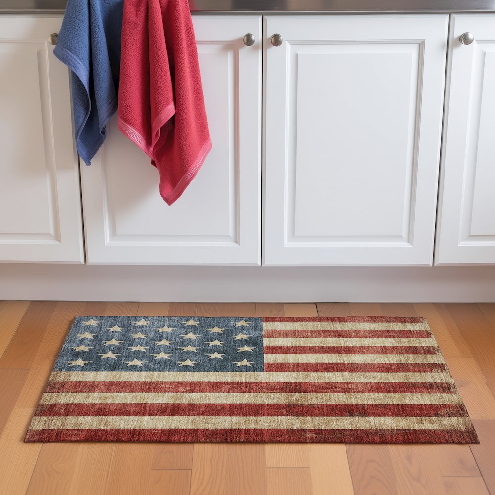Machine Washable Indoor/Outdoor Americana Red 1'8" x 2'6" Rug. Picture 5
