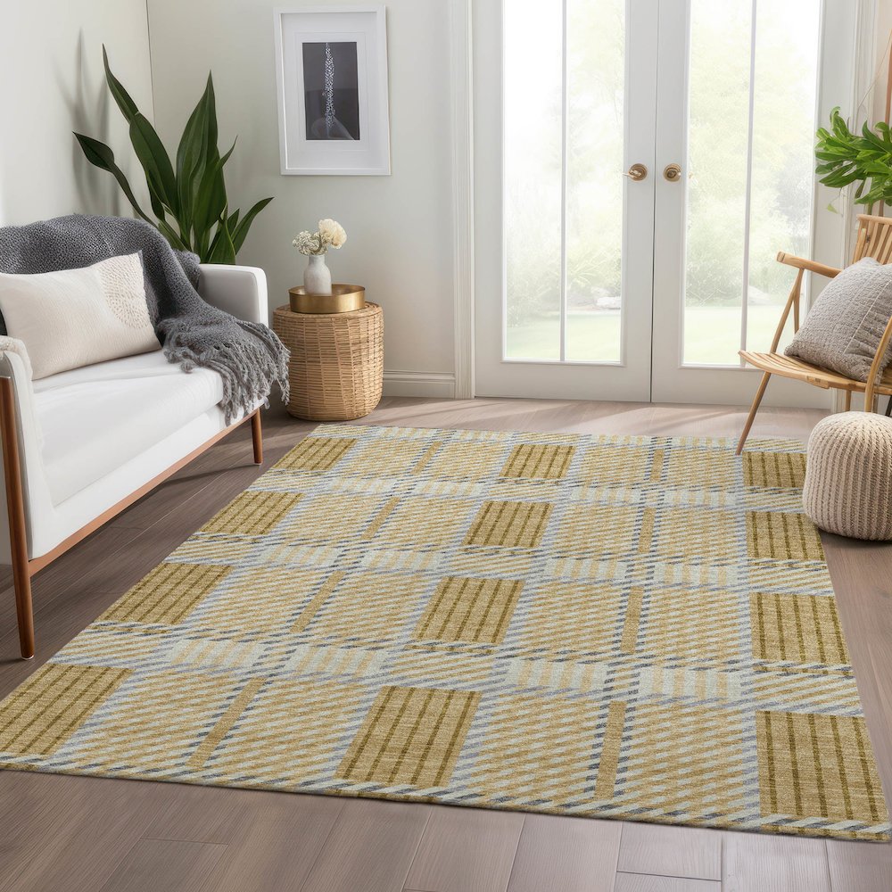 Premium Machine Washable Mayfield AMF1000 Gold 2'6" x 3'10" Rug. Picture 6