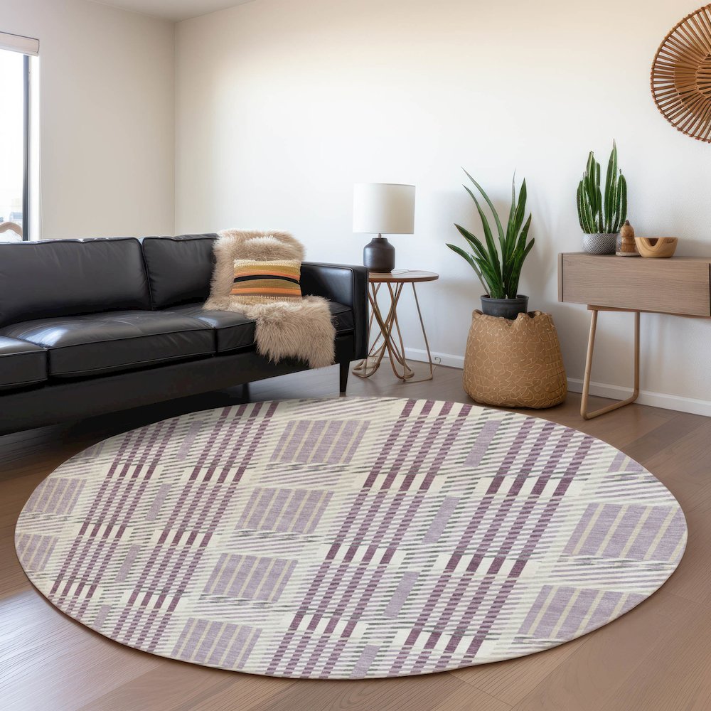 Premium Machine Washable Mayfield AMF1000 Lavender 8' x 8' Round Rug. Picture 5